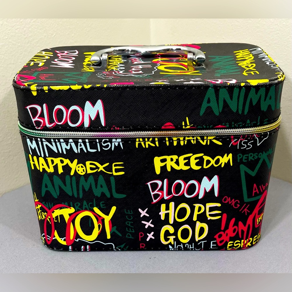 Trendy Graffiti Cosmetic Box with Zip Closure Includes Small Zip Purse